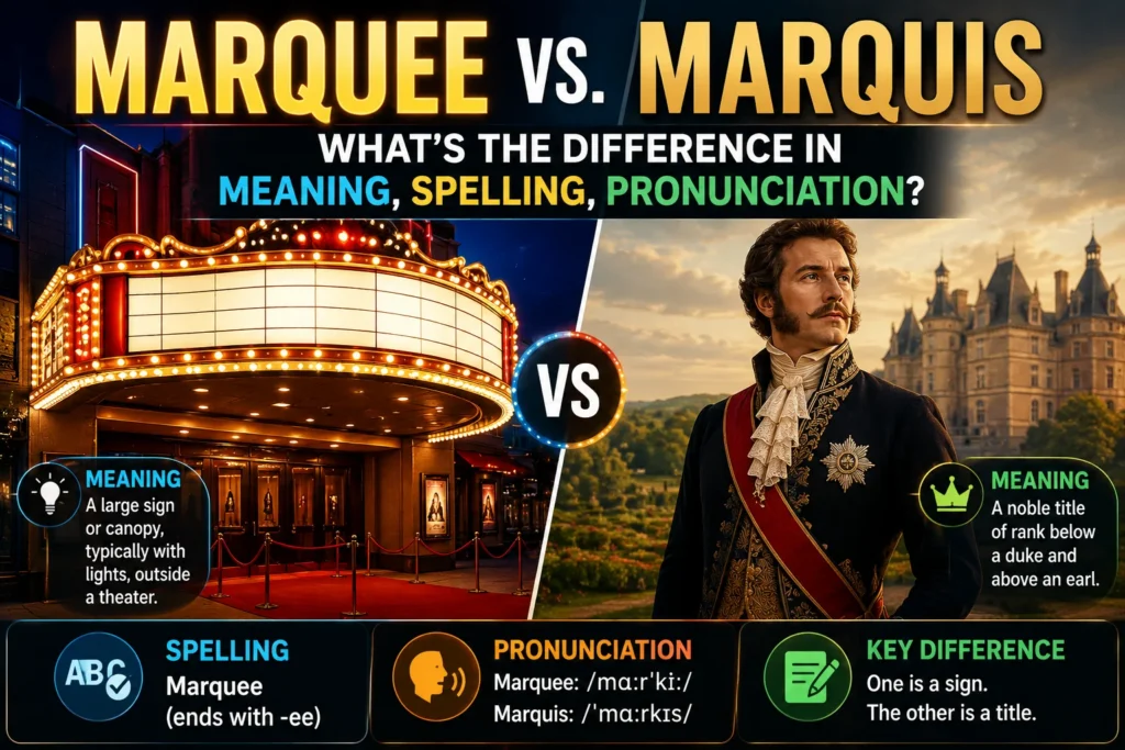 Marquee vs. Marquis: What’s the Difference in Meaning, Spelling, Pronunciation?